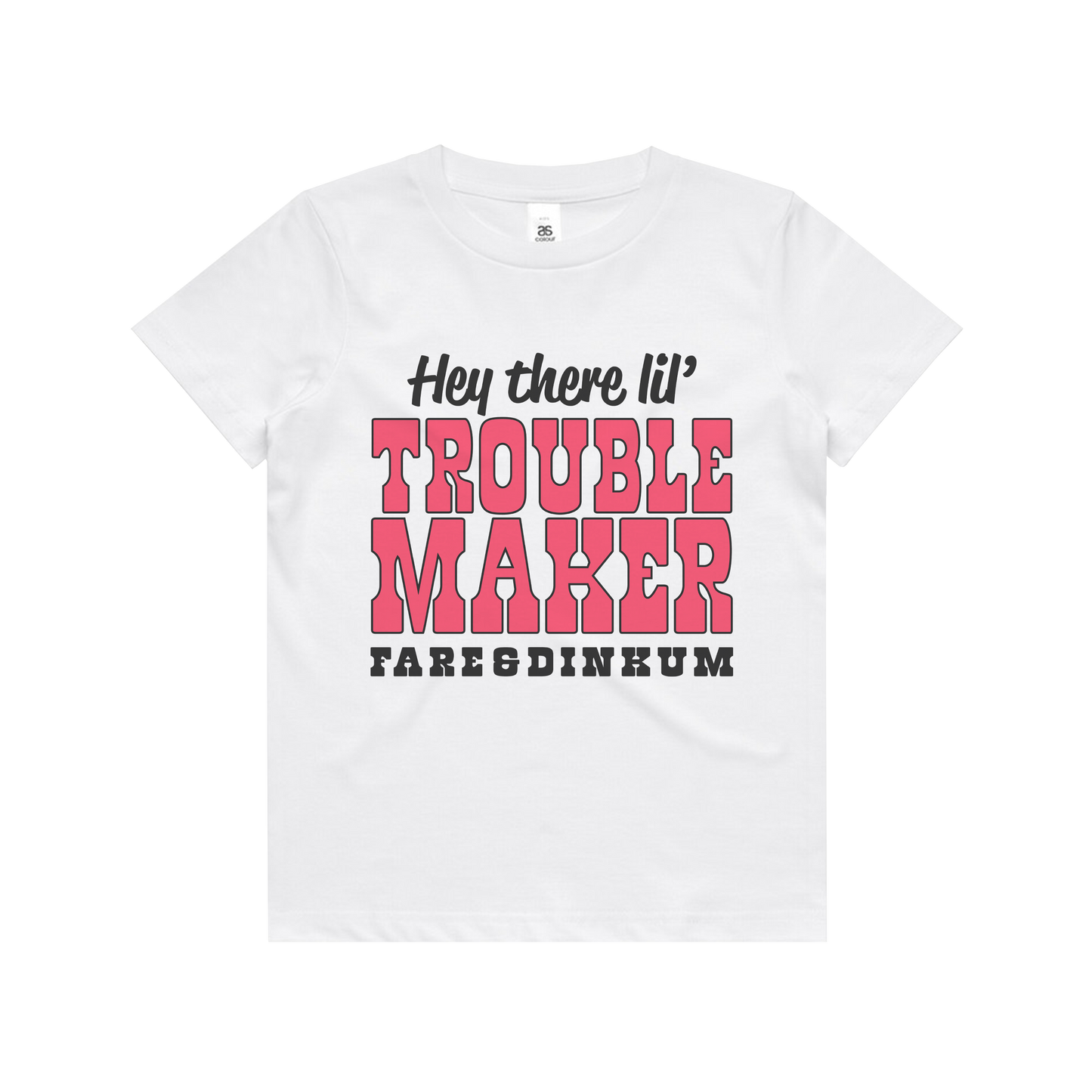 Hey There Lil' Trouble Maker Kids Tee White and Pink