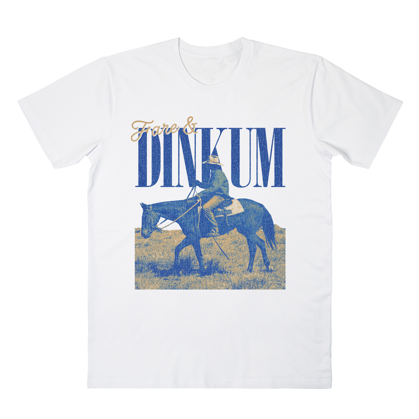 Dinkum Tee White w. Blue Print