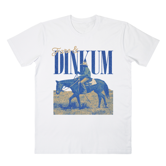 Dinkum Tee White w. Blue Print