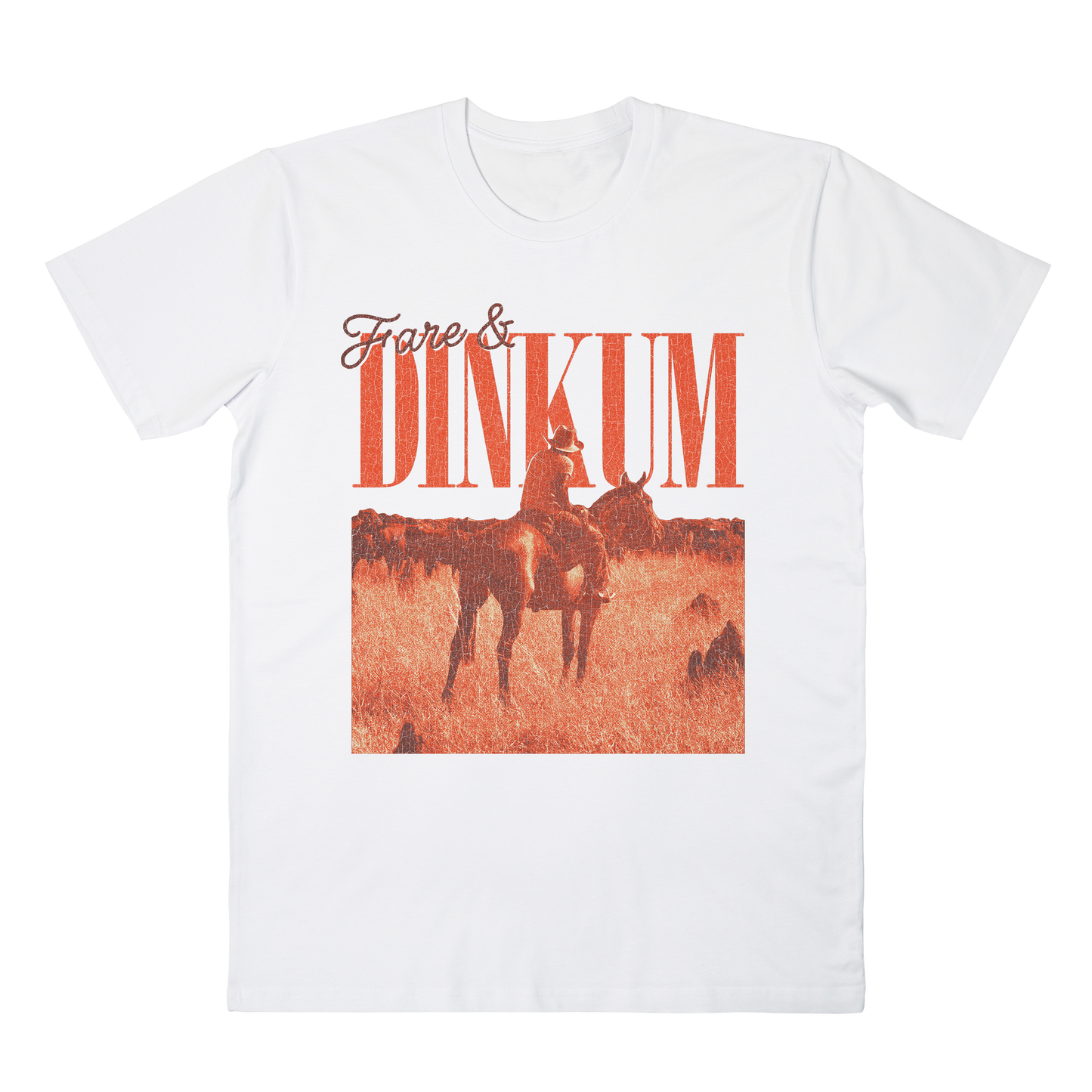 Dinkum Tee White w. Rust Print