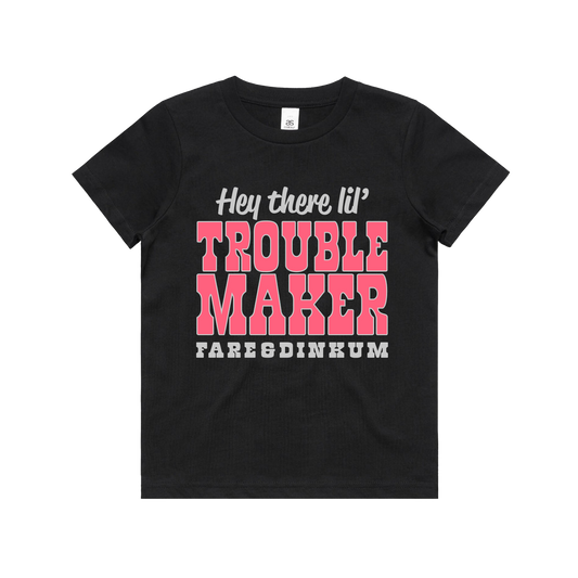 Hey There Lil' Trouble Maker Kids Tee Black and Pink