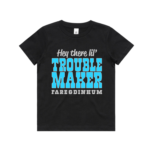 Hey There Lil' Trouble Maker Kids Tee Black and Blue