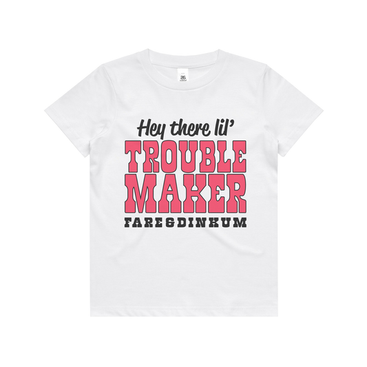 Hey There Lil' Trouble Maker Kids Tee White and Pink