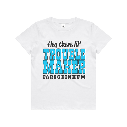 Hey There Lil' Trouble Maker Kids Tee White and Blue
