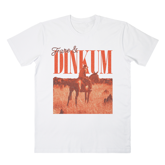 Dinkum Tee White w. Rust Print