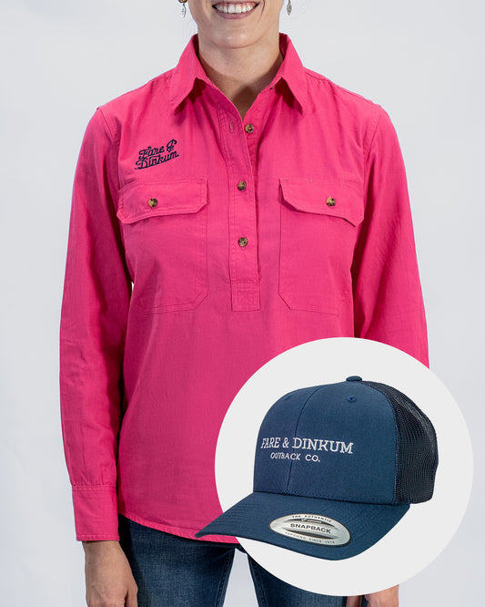Ladies Work Shirt Magenta + Hat Bundle