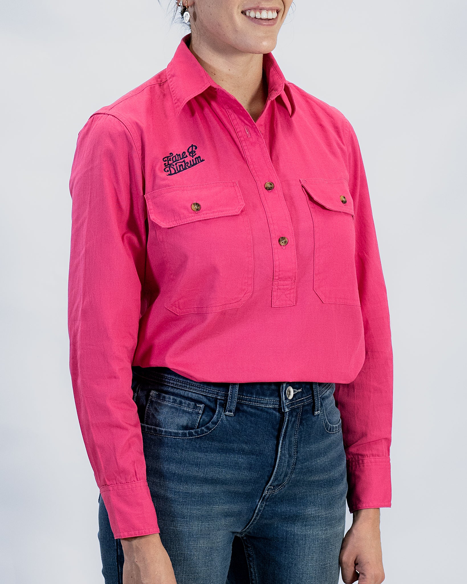 Ladies Work Shirt Magenta Fare & Dinkum